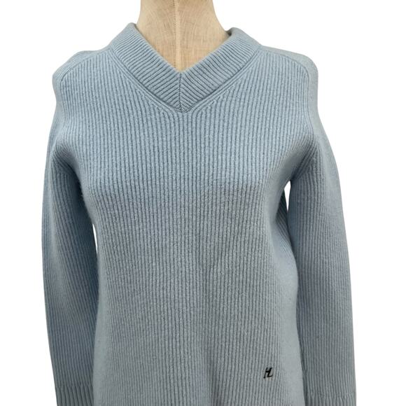 Helmut Lang‎ Sweater Wool Cashmere V-Neck Ribbed Baby Blue Size Medium - Picture 3 of 11